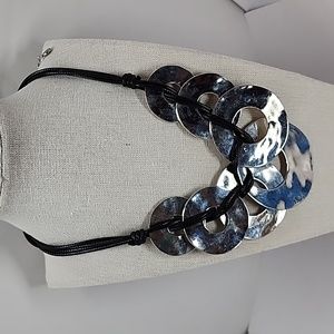 C 1946 Corded Hammered Silver Disc Necklace